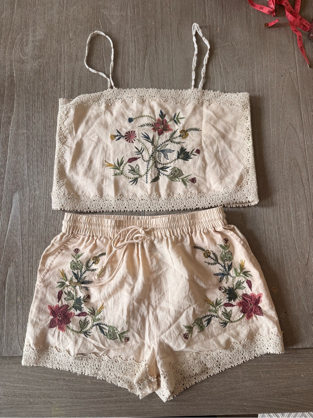 Zara Floral Embroidered Cami Tank & Shorts Matching Set Size S - Picture 2 of 9